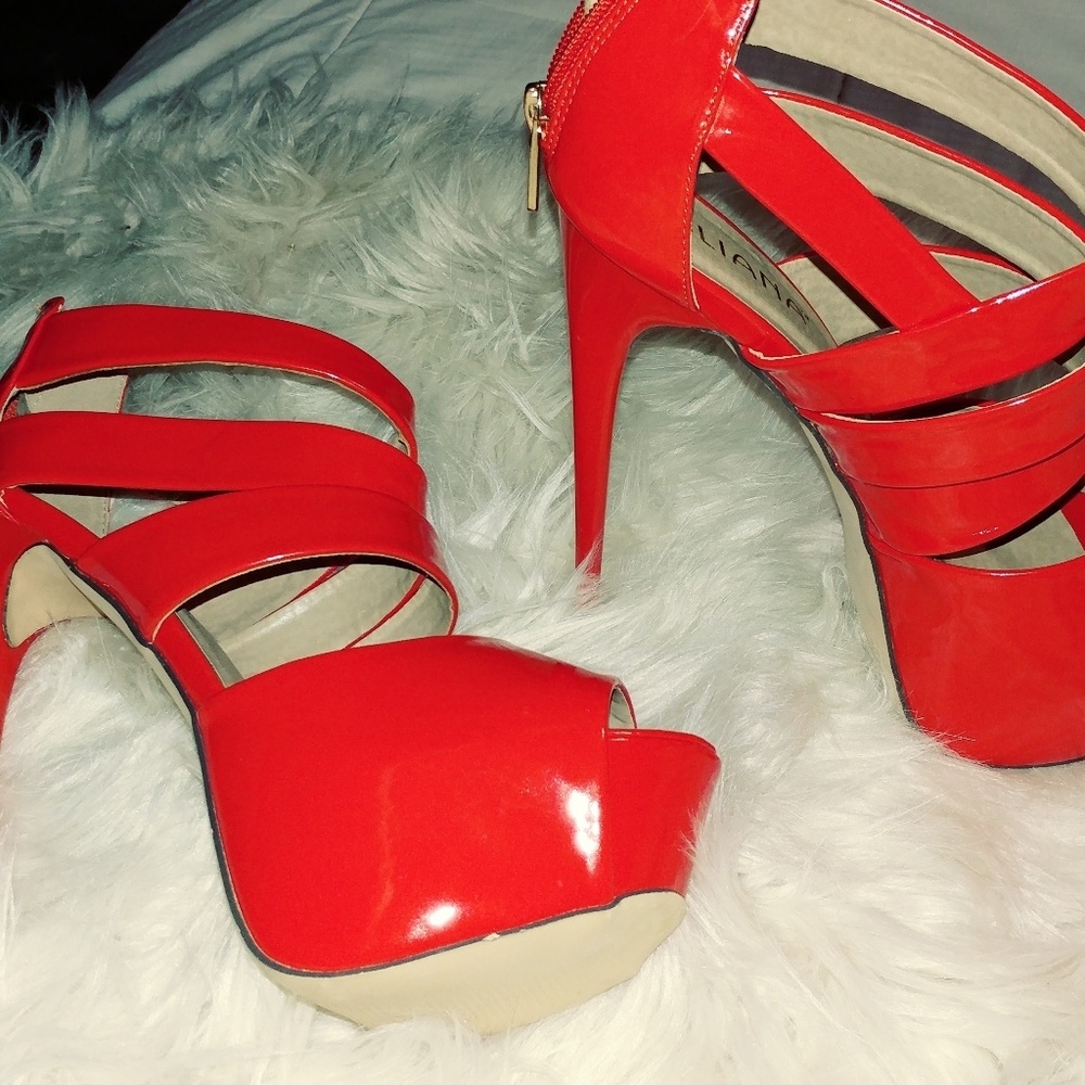 Too hot to trot tangerine platform stilettos